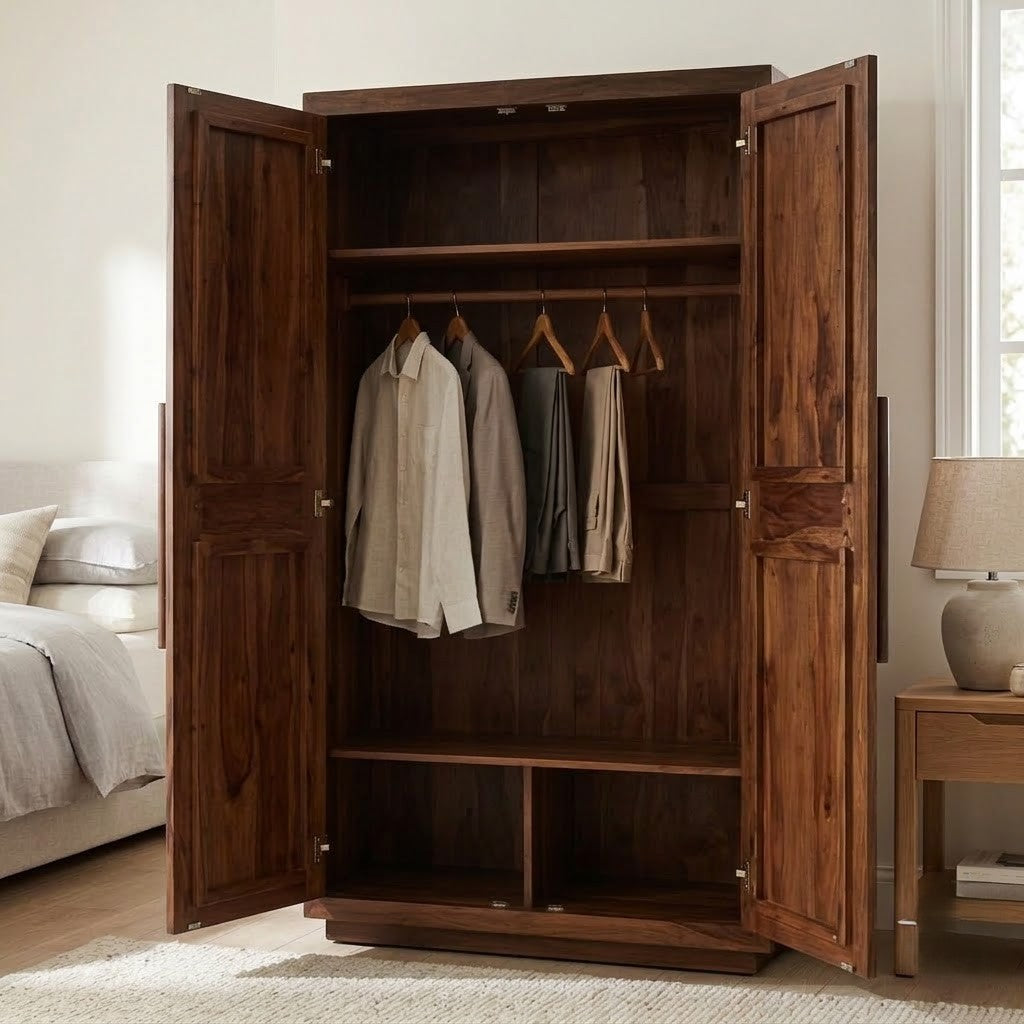 PRITI 72 Inch Sheesham Wood Wardrobe with Dark Finish