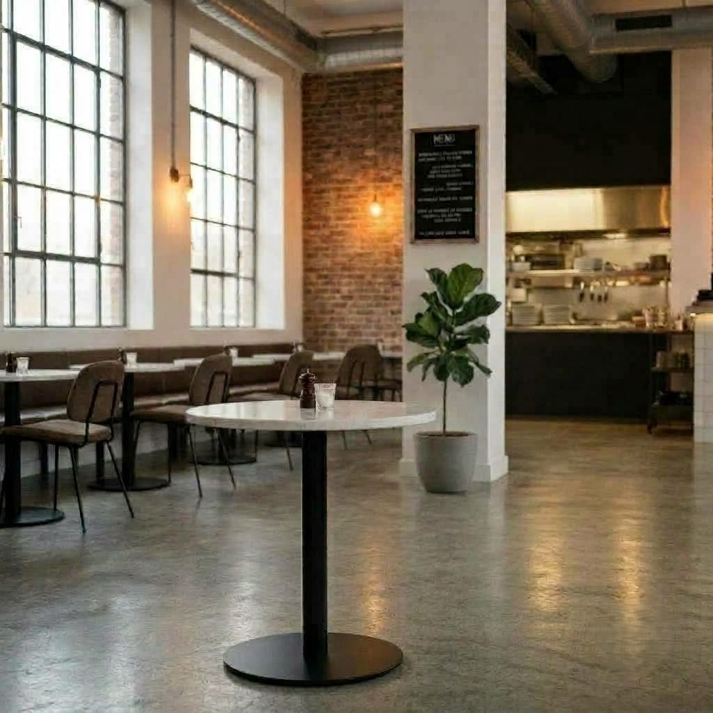 PRITI 800 mm Round Cafe Table, Quartz Top, Disc Base
