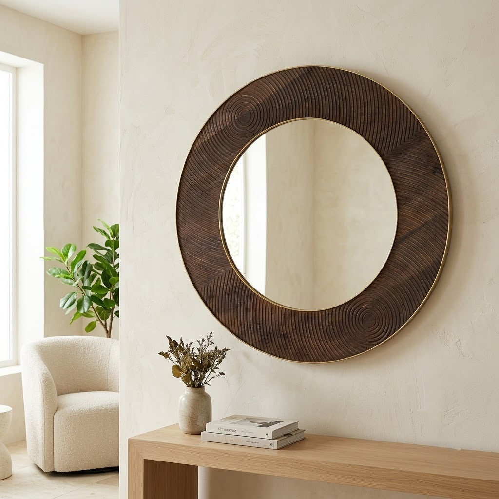 PRITI 90 cm round decorative wall mirror for modern home