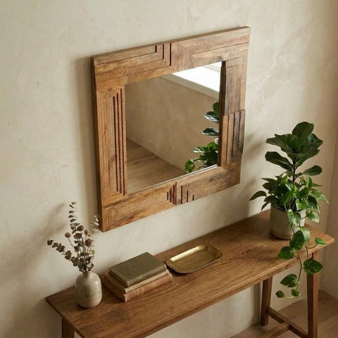 PRITI 92 cm square decorative wall mirror for modern home decor