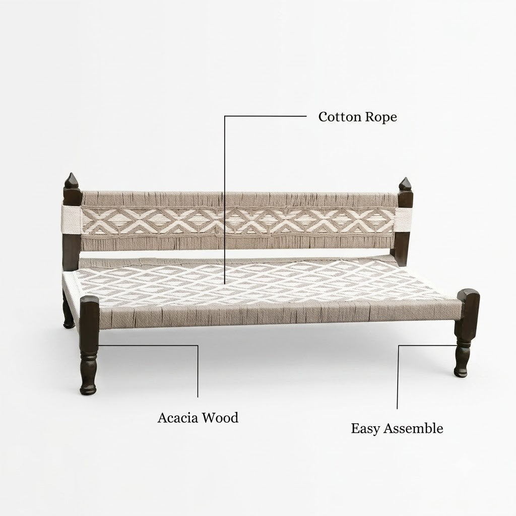 PRITI Acacia Wood Charpai Lounge Sofa for Home