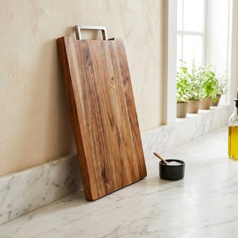 PRITI Acacia Wood Chopping Board with Metal Handle