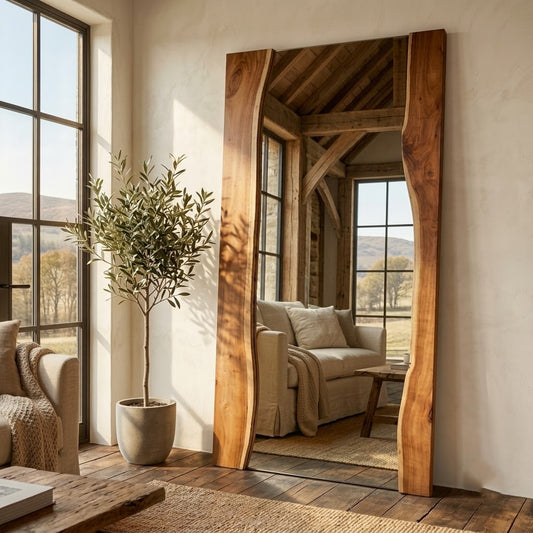PRITI Acacia Wood Standing Mirror with Rustic Frame