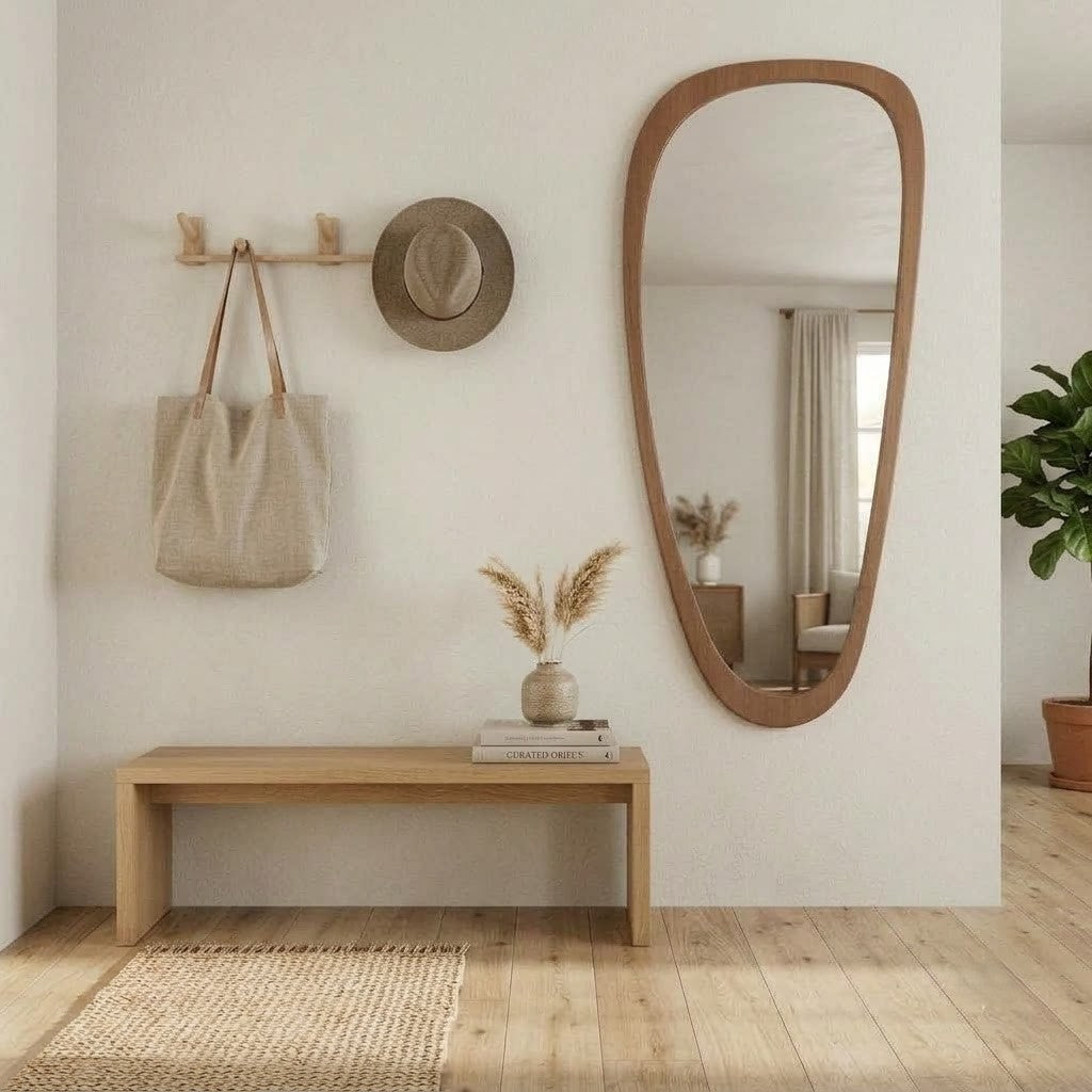 PRITI Acacia Wood Wall Mirror – Abstract Organic Shape