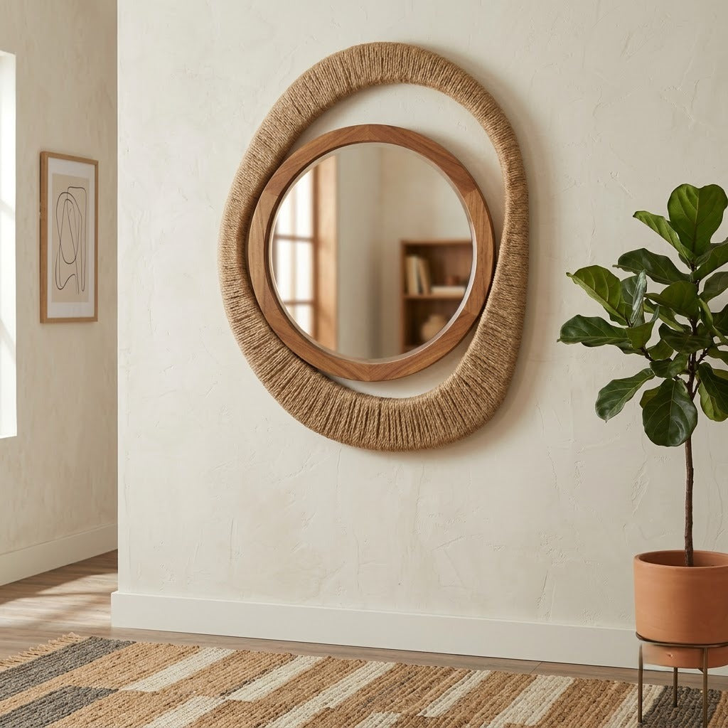 PRITI Acacia wooden frame wall mirror for living room