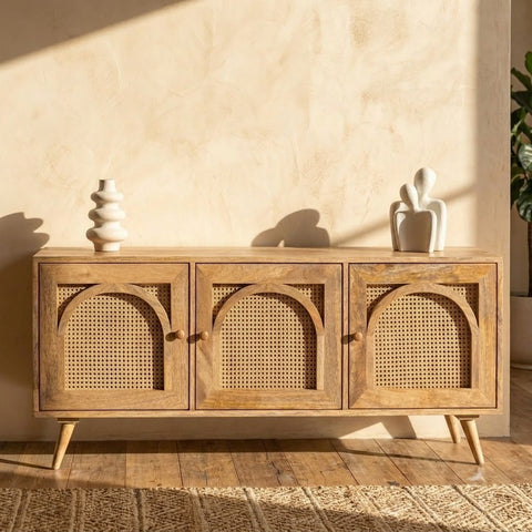 PRITI Arch Design TV Cabinet – Solid Mango Wood Media Unit for Living Room