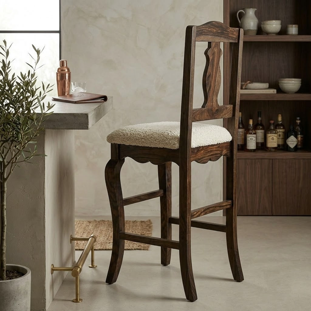 PRITI Artisan Sheesham Wood Bar Chair with Cushioned Seat
