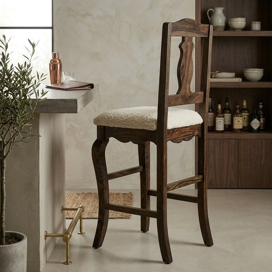 PRITI Artisan Sheesham Wood Bar Chair with Cushioned Seat