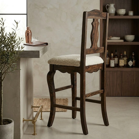 PRITI Artisan Sheesham Wood Bar Chair with Cushioned Seat