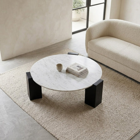 PRITI Beige Stone Coffee Table – Contemporary Round Centre Table