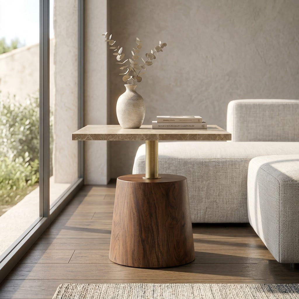 PRITI Breccia Marble Side Table with Brass Accent, 5 Sizes