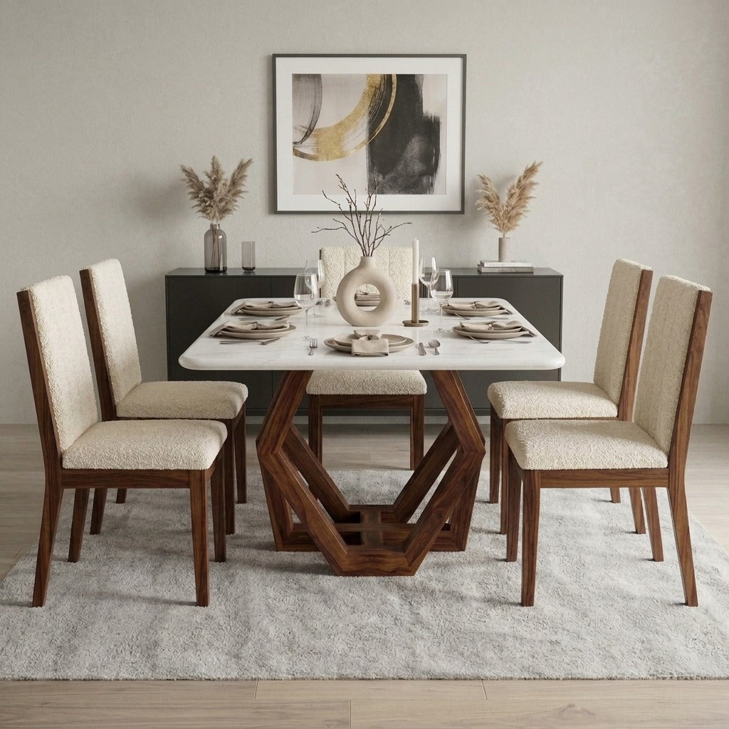 PRITI Ceramic Top Dining Table & 6 Chair Set