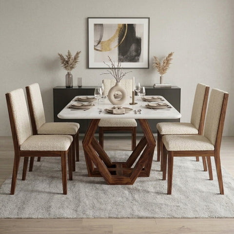 PRITI Ceramic Top Dining Table & 6 Chair Set