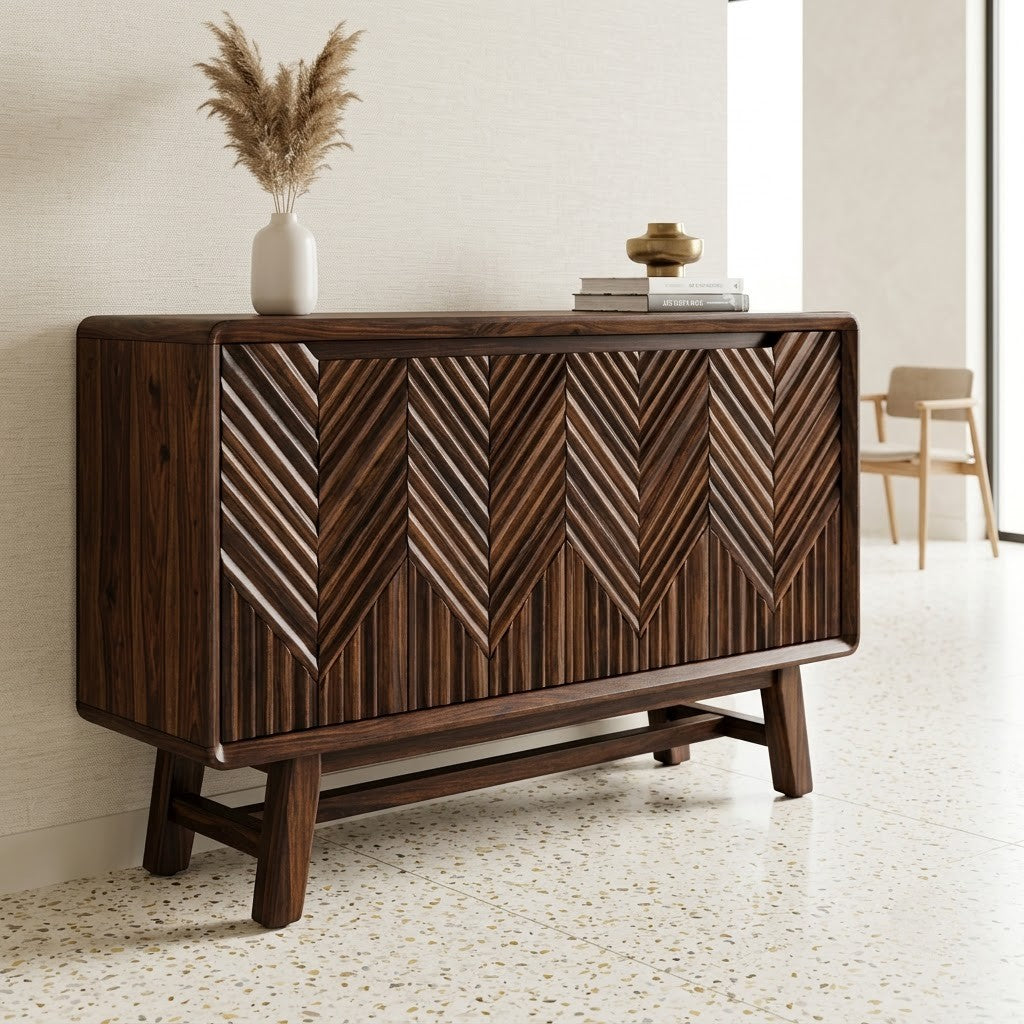 PRITI Chevron Wood Cabinet with Tapered Legs