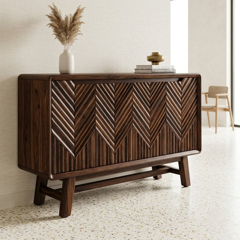 PRITI Chevron Wood Cabinet with Tapered Legs