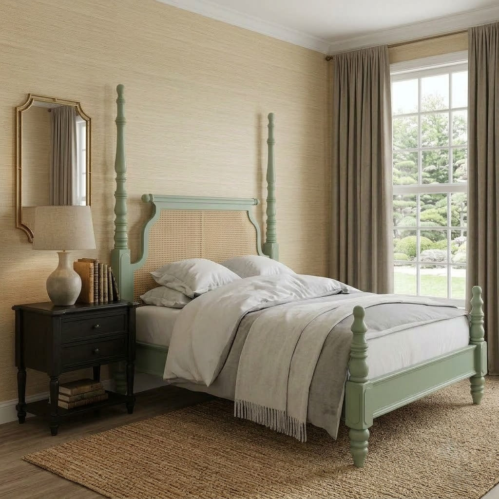 PRITI Classic Mango Wood Rattan Bed for Modern Bedroom Interiors