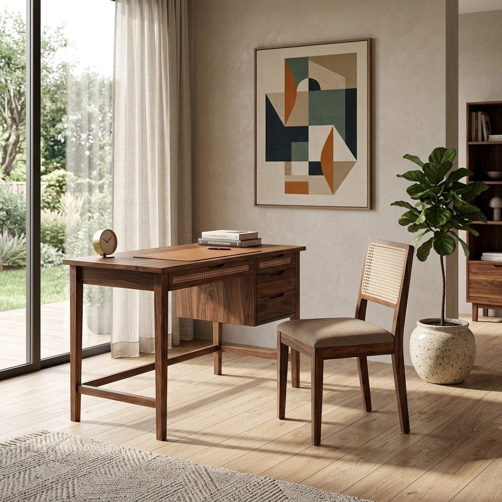 PRITI Classic Sheesham Wood Study Table Chair Set