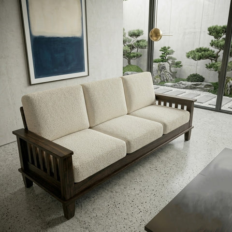 PRITI Classic Solid Sheesham Wood 3 Seater Sofa Set