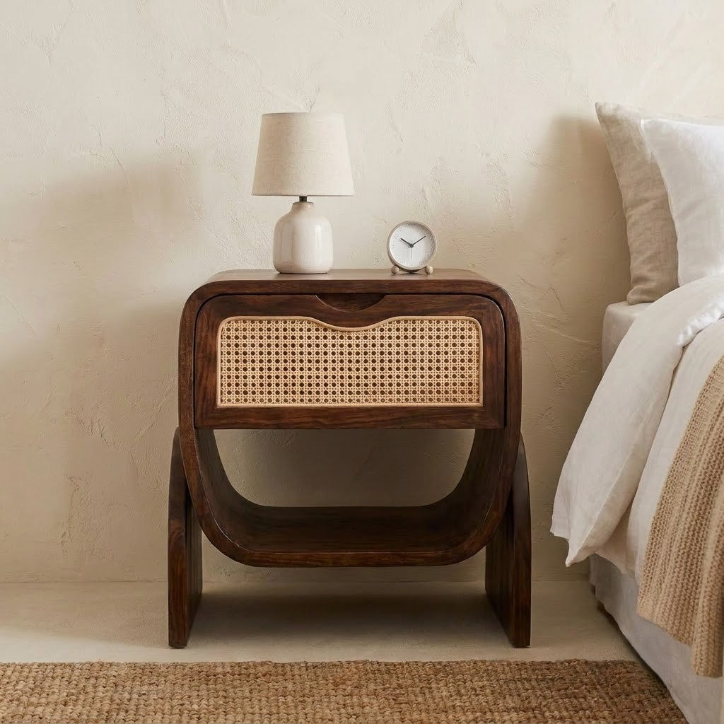 PRITI Contemporary Sheesham Wood Bedside Table for Bedroom