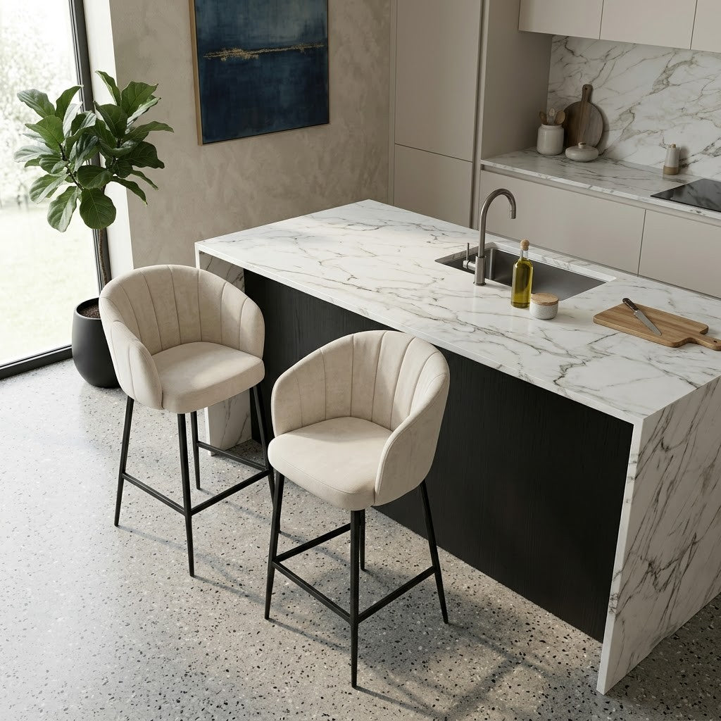 PRITI Counter Height Bar Stool – Fabric Bar Stool with Metal Legs