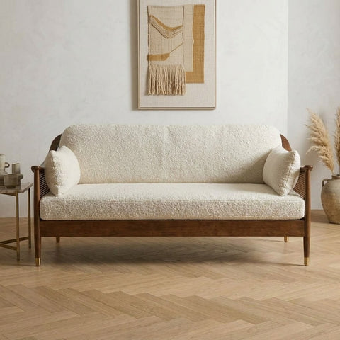 PRITI Crème Boucle fabric 3 seater sofa for living room