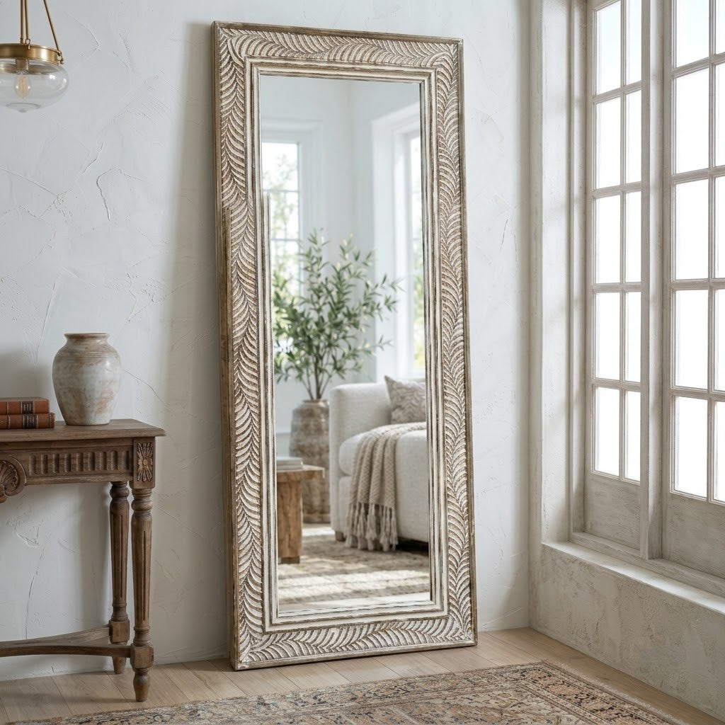PRITI Crest hand-carved frame mirror 180x80 cm