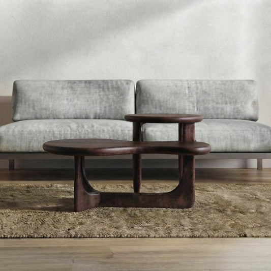 PRITI Dark Mango Wood Coffee Table with Curved Tabletop