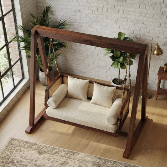PRITI Dark Walnut 2 Seater Wooden Jhula for Home