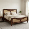 PRITI Dark Walnut King Bed with Handwoven Cane Panel