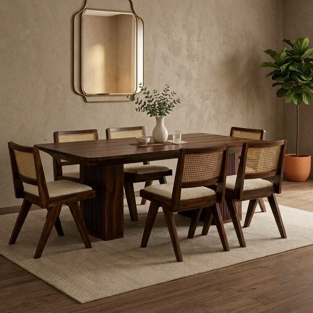 PRITI Dark Walnut Sheesham 6 seater dining table and chairs