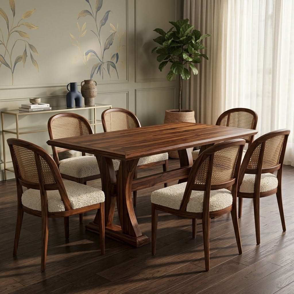 PRITI Dark Walnut Sheesham 6 seater dining table set