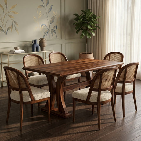 PRITI Dark Walnut Sheesham 6 seater dining table set