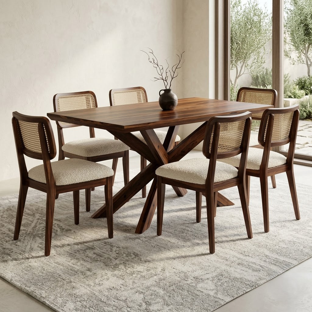 PRITI Dark Walnut Sheesham Dining Set for Six