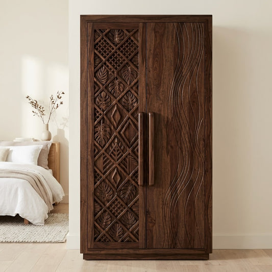 PRITI Dark Walnut Sheesham Wardrobe for Bedroom Clothes