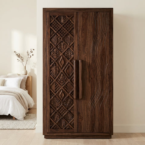 PRITI Dark Walnut Sheesham Wardrobe for Bedroom Clothes