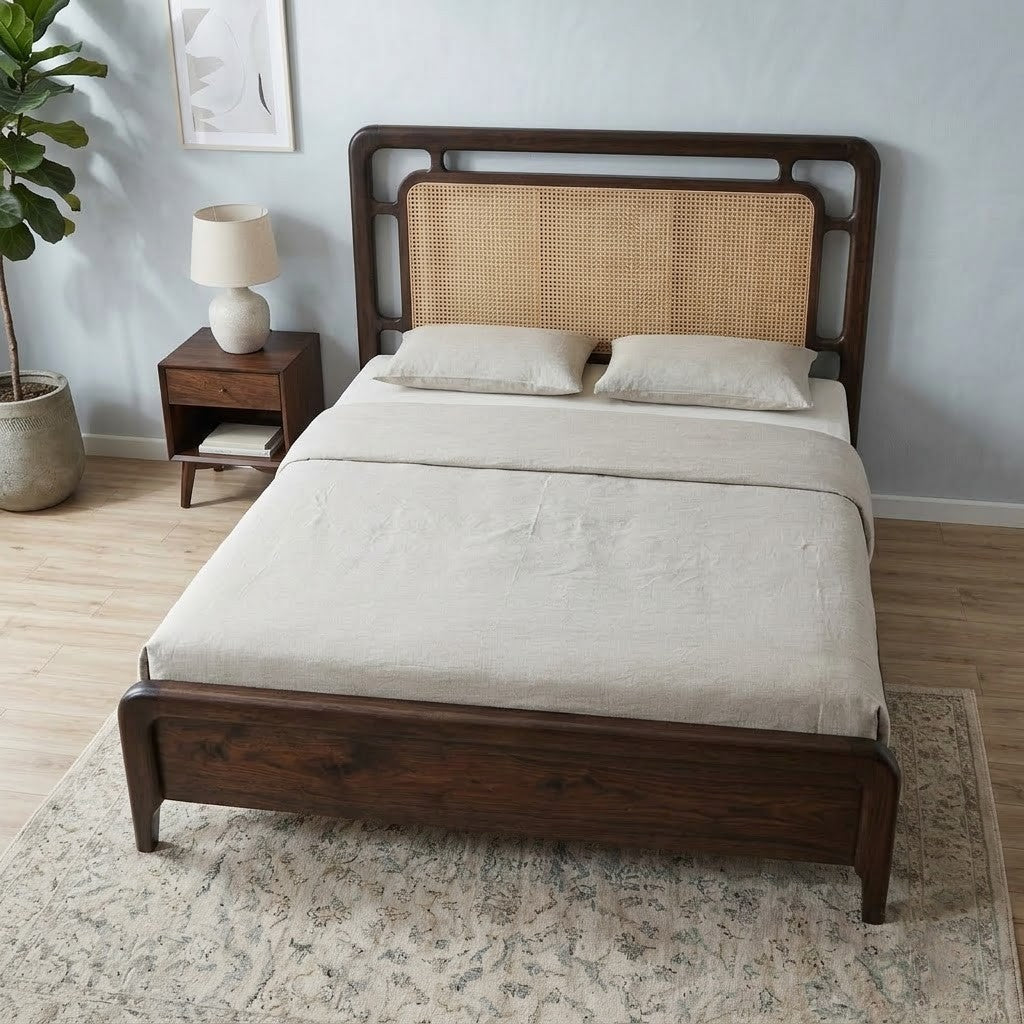 PRITI Dark Walnut Sheesham Wood Cane Bed