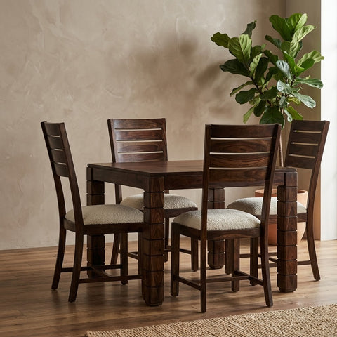 PRITI Dark Walnut Sheesham Wood Dining Set with Upholstered Dining Chairs