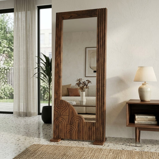 PRITI Dark Walnut Sheesham Wood Full Length Mirror