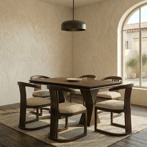 PRITI Dark Walnut Sheesham dining set with six chairs