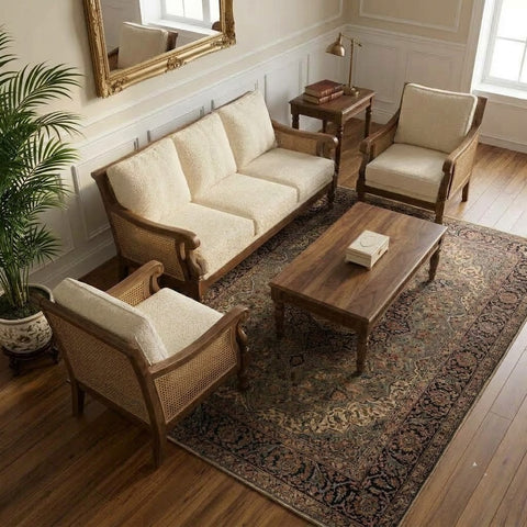 PRITI Dark Walnut Sheesham wood 3+1+1 sofa set