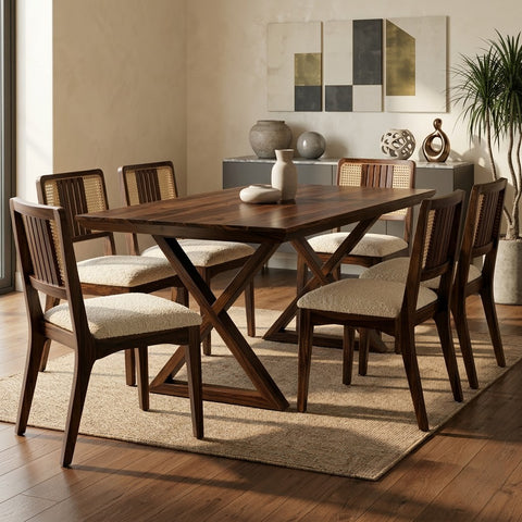 PRITI Dark Walnut Sheesham wood 6 seater dining table set