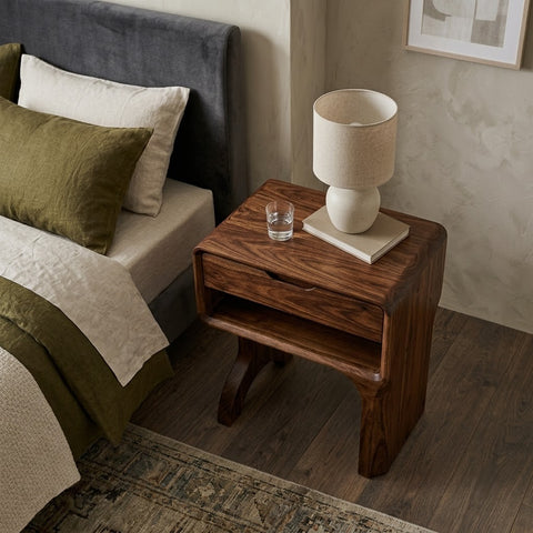 PRITI Dark Walnut Sheesham wood bedside table with drawer