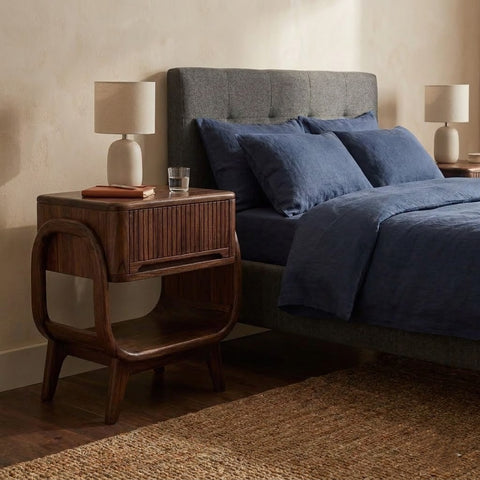 PRITI Dark Walnut Sheesham wood bedside table with drawer and open shelf