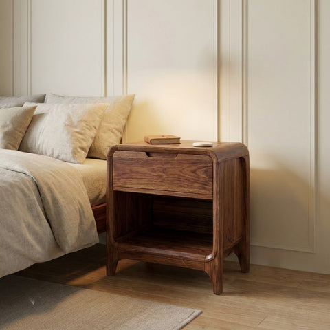 PRITI Dark Walnut Sheesham wood bedside table with drawer storage