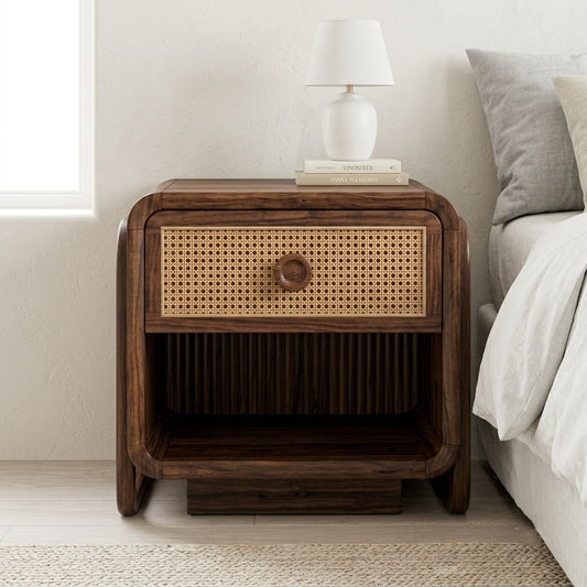 PRITI Dark Walnut Sheesham wood bedside table with storage drawer