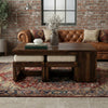 PRITI Dark Walnut Sheesham wood coffee table set with Crème Boucle stool