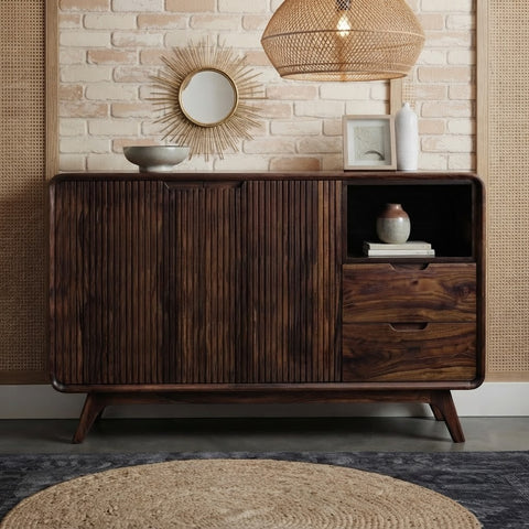PRITI Dark Walnut Sheesham wood sideboard with cabinets and drawers