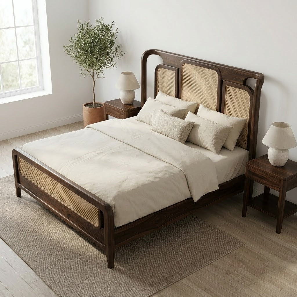 PRITI Dark Walnut Wooden Bed Without Storage