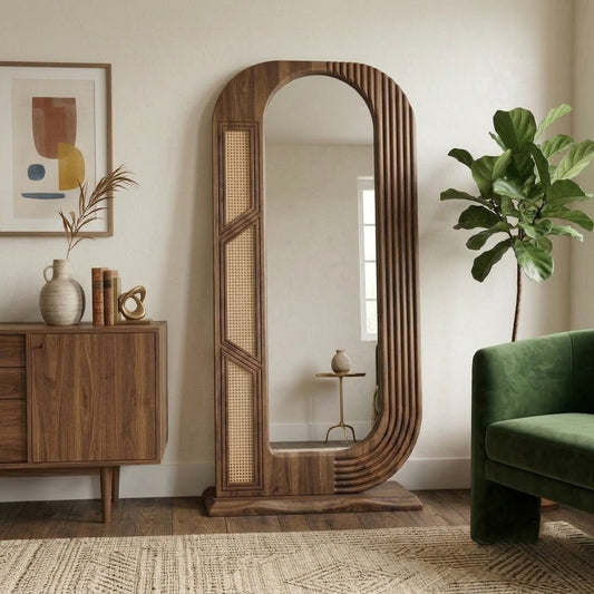 PRITI Dark Walnut Wooden Dressing Mirror for Bedroom