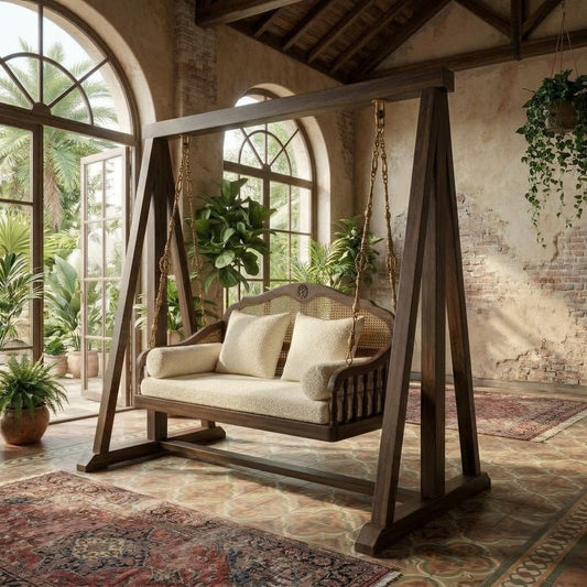 PRITI Dark Walnut Wooden Jhula for Living Room & Balcony